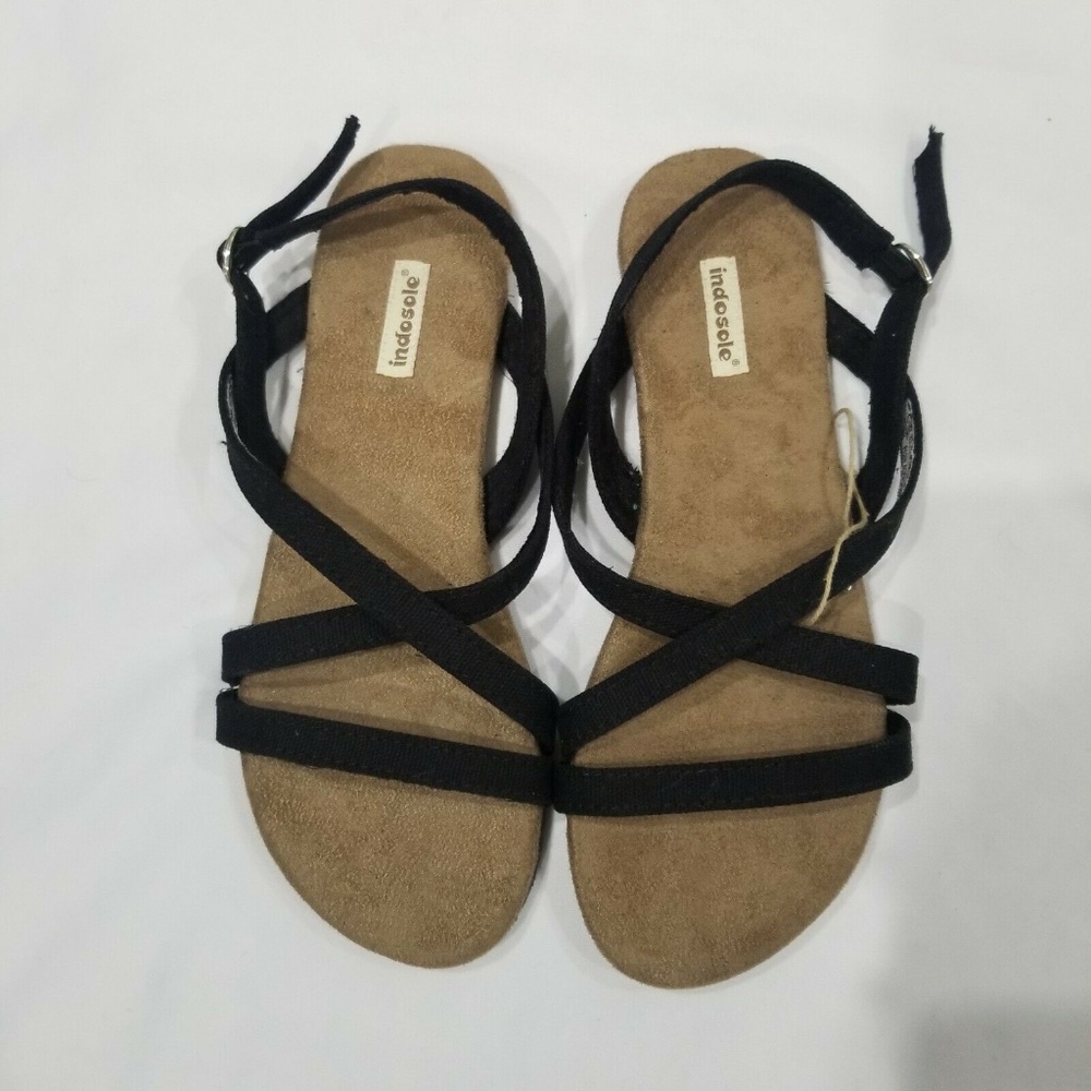 Indosole Desa Collection Biku Sandal Eco Vegan Sandals Black Women's Size 5 / 36
